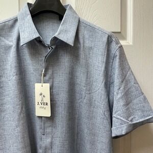 J.VER Men's Large Blue Linen Shirt Casual Short Sleeve Button Down Shirt